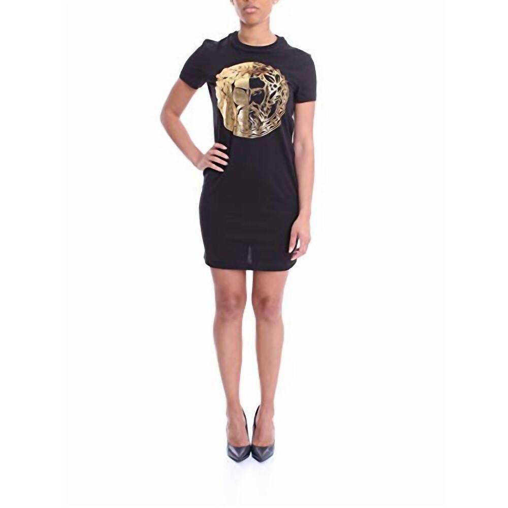 NEW VERSACE couture women gold logo t-shirt dress in black - Picture 5 of 5